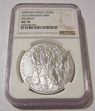 Rwanda 2016 1 Ounce Silver 50 Francs Meerkat Ms70 Ngc