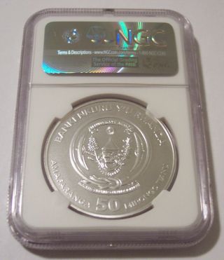 Rwanda 2016 1 Ounce Silver 50 Francs Meerkat MS70 NGC 2