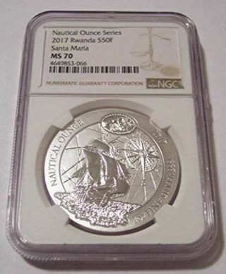 Rwanda 1 Ounce Silver 50 Francs Santa Maria Ms70 Ngc