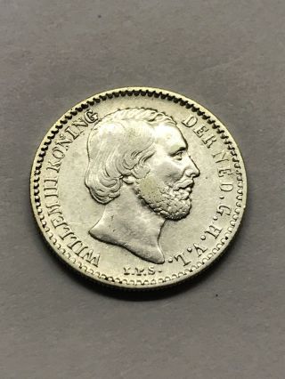 1863 Netherlands 10 Cents Silver Vf,  13031