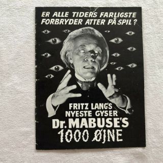 Die 1000 Augen Des Dr.  Mabuse Fritz Lang Dawn Addams 1960 Danish Movie Program
