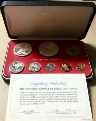 Papua Guinea - (8) Coin Wildlife Proof Set 1978 - 1.  5763oz Asw - Ogp &