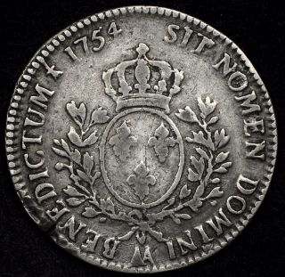 Foreign Night 1754 - Aa France Ecu.  Large Silver.  Km 512.  2