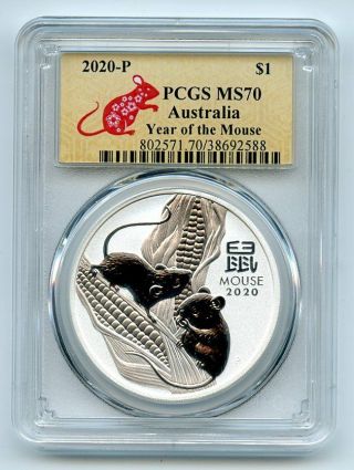 2020 P $1 Australian Silver 1oz Lunar Year Of The Mouse Pcgs Ms70