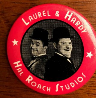 Laurel & Hardy Hal Roach Studios Pinback Great Collectible