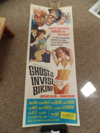 The Ghost In The Invisible Bikini (1966) Boris Karloff Orig Insert Poster 14 " By36 "
