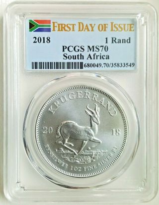 2018 1 Oz Silver Krugerrand Of South Africa - Pcgs Ms70 - First Day Of Issue.