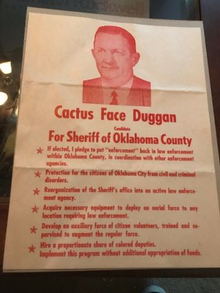 1950s Oklahoma Highway Patrol State Trooper Cactus Face Duggan For Sheriff Post