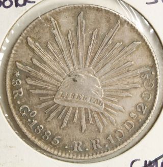 Mexico 1885 Go Rr Silver 8 Reales Cap And Ray 987g
