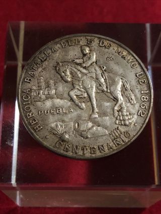 1862 Mexico Puebla Centenario Batalla 5 De Mayo De Silver Coin - Uncirculated