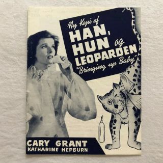 Bringing Up Baby Katharine Hepburn,  Cary Grant Vintage 1938 Danish Movie Program
