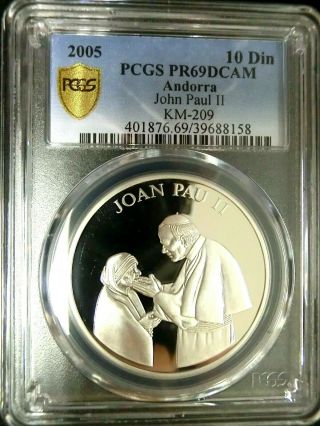 Pcgs Pr69dcam Gold Shield - Andorra 2005 Pope John Ii & Teresa Silver 10 Din Proof