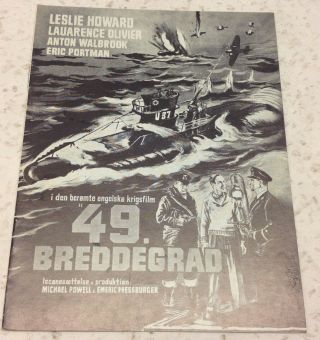 49th Parallel Leslie Howard Laurence Olivier Walbrook 1941 Danish Movie Program