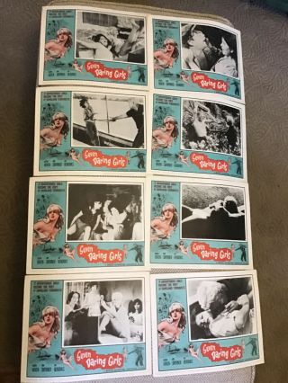 Vintage Movie Lobby Card Set Seven Daring Girls 1962 Manson Dis 1957