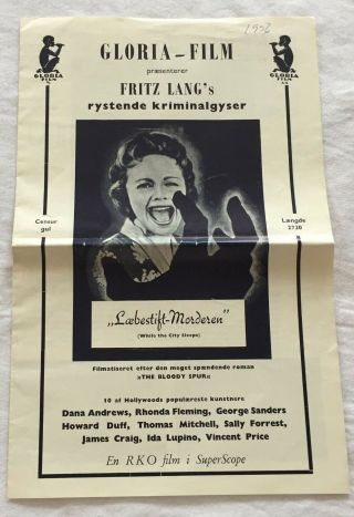 While The City Sleeps Dana Andrews Rhonda Fleming Lang 1956 Danish Movie Program
