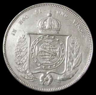 1855 SILVER BRAZIL 2000 REIS COIN ABOUT UNCIRCULATED PLEASE READ 2