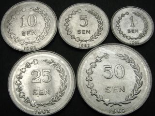Indonesia 1,  5,  10,  25,  50 Sen 1962 - 5 Coins - 2314 ¤