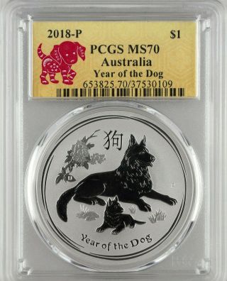 2018 - P $1 Australia Year Of The Dog 1oz Silver Coin Pcgs Ms70
