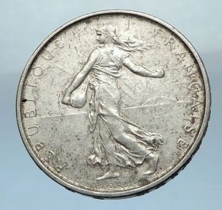 1962 France French Large Silver 5 Francs Coin W La Semeuse Sower Woman I68213