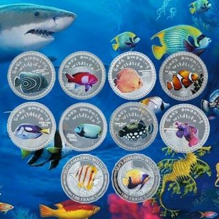 Set Of 10 Coins Silver Plated Metal Coin Craft Custom Clown Fish Model Coins