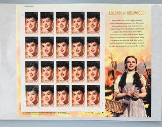 Judy Garland Wizard Of Oz,  Legends Of Hollywood Us Postage Stamp Sheet Nip
