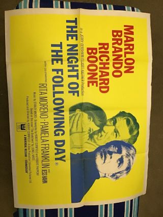 Vintage Movie Poster Theater 30x40 Night Following Day 1969 Brando