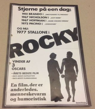 " Rocky " Sylvester Stallone Talia Shire Vtg 1976 Danish Movie Press Release Kit