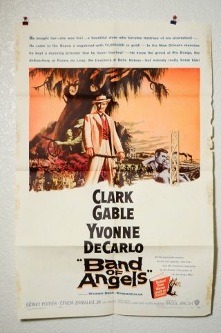 Vtg Band Of Angels 1 Sheet Movie Poster Clark Gable Yvonne Decarlo