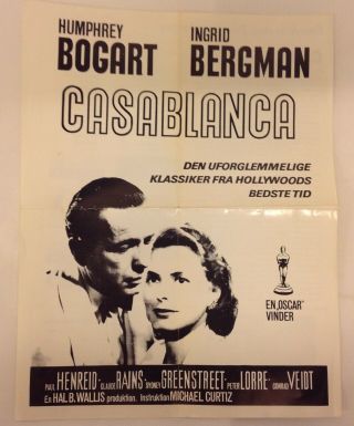 Casablanca Humphrey Bogart Ingrid Bergman Vtg 1942 Danish Movie Press Release