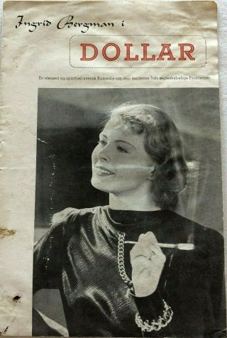 Dollar Ingrid Bergman Georg Rydeberg Tutta Rolf 1938 Vtg Danish Movie Program