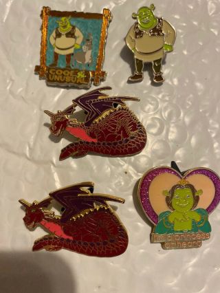 2 Fiona Dragon Pins,  3 More Shrek Collector Pins