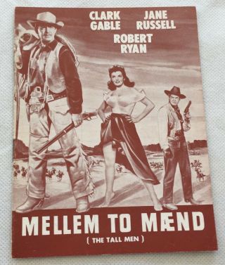 The Tall Men Clark Gable Jane Russell Robert Ryan Vtg 1955 Danish Movie Program
