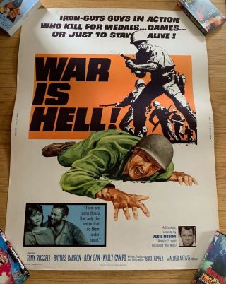 1963 War Is Hell 30 X 40 " War Action Movie Poster Tony Russell Rare