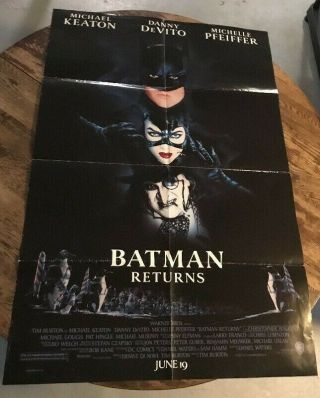 Batman Returns Rare Style One Sheet Movie Poster With Date 27x40 Michael Keaton