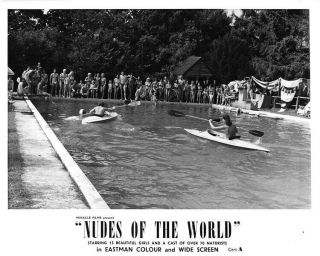 Nudes Of The World Lobby Card 1962 Naturist Nudist Boat Race Games