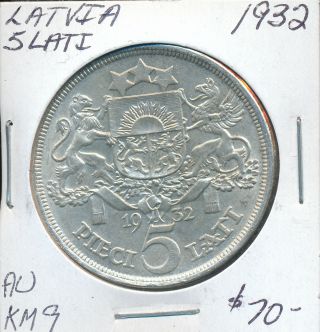 Latvia 5 Lati 1932 Km9 - Au