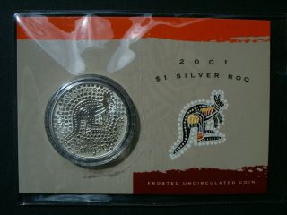 2001 Australia Kangaroo 1 Oz.  999 Silver Frosted Coin On Card