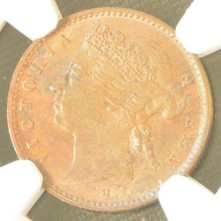 1872 H Straits Settlements Victoria 1/4 Cent Copper Coin Ngc Au 58 Bn