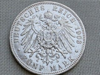 German Reich Prussia Silver 5 Mark 1903 Kaiser Wilhelm Ii Crowned Imperial Eagle