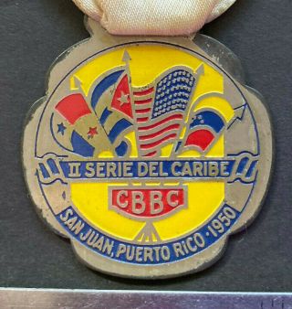 Puerto Rico 1950 Medalla placa Prensa 2da Serie del Caribe Beisbol metal blanco 2