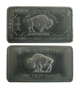 1 Oz One Troy Ounce American Buffalo.  999 Pure Niobium Bullion Bar Nb Element