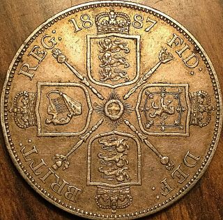 1887 Uk Great Britain Silver Double Florin Coin