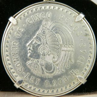 1948 Mexico 5 Pesos Coin 30 Grams On A Sterling Silver Bezel Key Chain