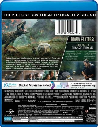 Jurassic World Fallen Kingdom (Blu - Ray,  DVD,  Digital 2018) with slipcover 3