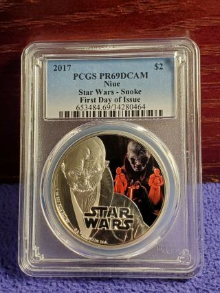 2017 Niue $2 Star Wars Snoke Colored 1 Ounce.  999 Silver Pcgs Pr69 Dcam 1st Day