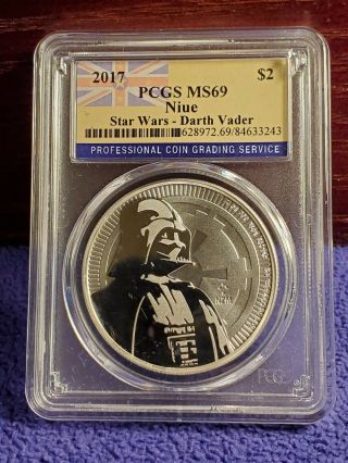 2017 Niue $2 Star Wars Darth Vader 1 Ounce.  999 Silver Coin Pcgs Ms 69