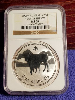 2009 - P Australia $1 Year Of The Ox 1 Oz.  999 Fine Silver Coin Ngc Ms 69 Unc