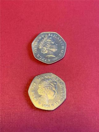 2004 - 2005 Isle Of Man 50 Pence 2 Different Christmas