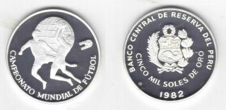 Peru - Silver Proof Coin 5000 Soles 1982 Year Km 285 Football Mundial Spain 82