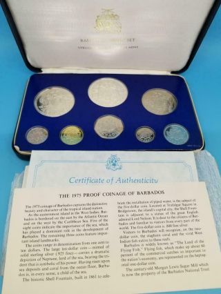 Barbados 1975 Official Uncirculated Silver 8pc Proof Set 1.  927 Asw Km - Ps3 Bl89